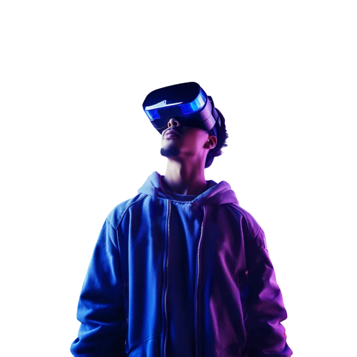 Person wearing a VR headset, looking upward